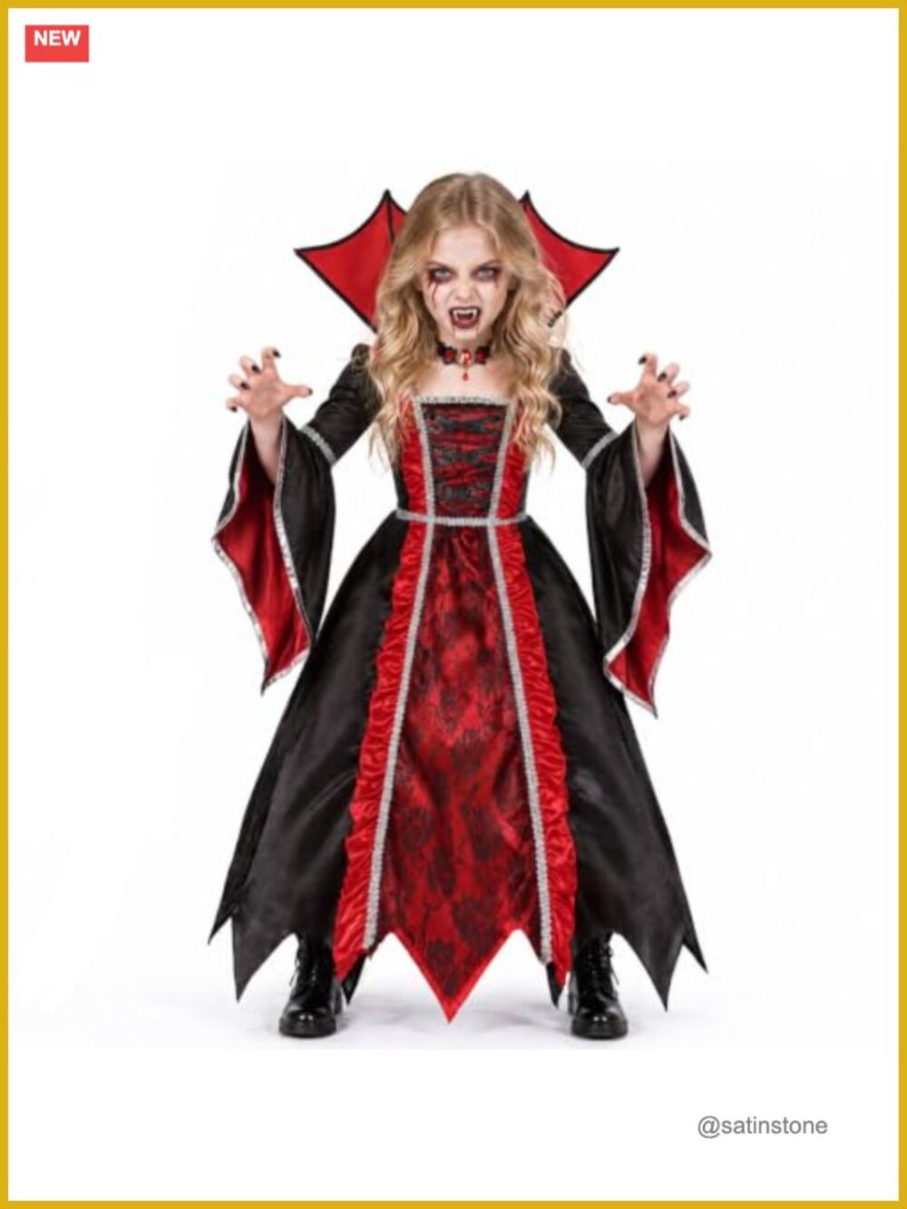 Girls Vampire Costume Dress Necklace Halloween Party Cosplay